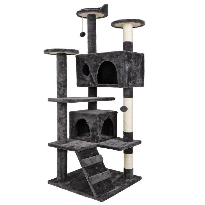 SUPERDEAL 53-In Cat Tree & Condo Scratching Post Tower Indoor Cat Tower Cat Play House Cat Furniture