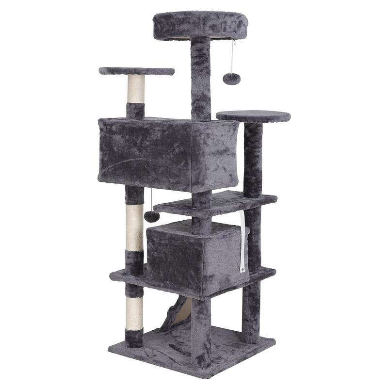 SUPERDEAL 53-In Cat Tree & Condo Scratching Post Tower Indoor Cat Tower Cat Play House Cat Furniture