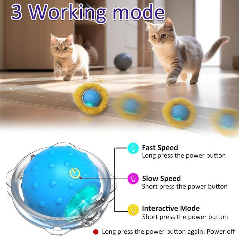 Interactive Cat Toys Ball Fast Rolling in Pouch, Motion Activate Chirping Cat Toy Hide and Seek Mouse Catching Game