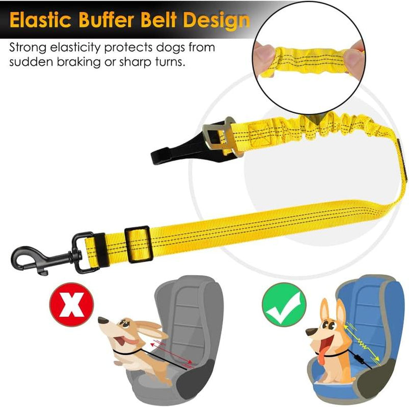 Dog Harness, Adjustable Dog Seatbelt, 2 in 1 Latch Bar Attachment, Reflective Nylon Belt Tether, Yellow, 27.55In