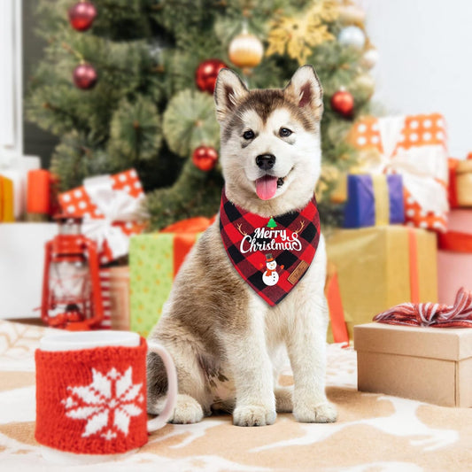 2 Pack Christmas Dog Bandana, Classic Red Green Buffalo Plaid Dog Bandana Pets Scarf Triangle Bibs Kerchief Set Pet Costume Outfit Accessories for Small Medium Large Dogs Cats Pets (Large)