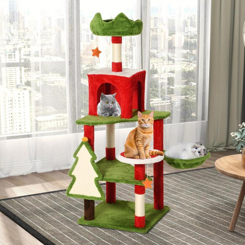 Tall Cat Tree Tower for Indoor Cats, 54In Multi- Level Cat Climbing Tower with Cat Condos, Top Perches, Hammock, Sisal Scratching Posts and Board, Kittens Play Activity Center, Christmas Decor, Christmas Gift Decorations for Home