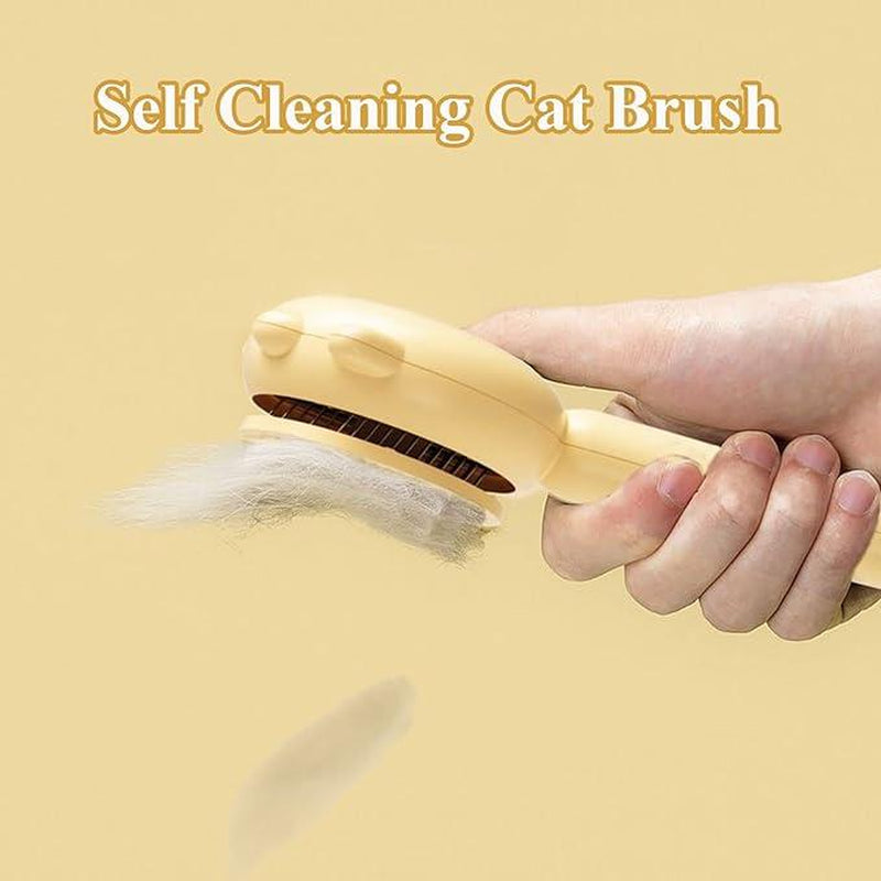 Cat Brush, Pet Hair Cleaner Brush, Pet Grooming Cat and Dog Brush, Magic Pet Comb, Self Cleaning Cat Brush, Cat Grooming Brush, Cat Shedding Brush, Cat Brush for Long Hair Cats (Yellow)