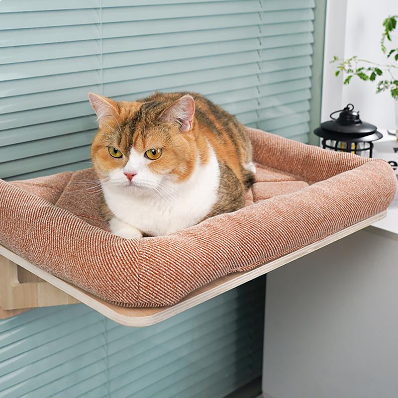 Cat Hammock for Window Foldable - Cordless, Embeded Machine Washable Padded Bed, Robust Wood Frame - Cat Window Perch for Large Cats and Kittens - Gray