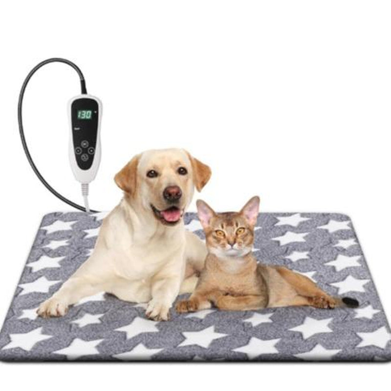 Electric Heating Pad for Pets, Temperature Adjustable Dog Cat Heated Bed Mat with Timer, Waterproof Indoor Pet Warming Pad with Chew Resistant Cold