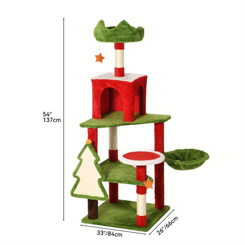 Tall Cat Tree Tower for Indoor Cats, 54In Multi- Level Cat Climbing Tower with Cat Condos, Top Perches, Hammock, Sisal Scratching Posts and Board, Kittens Play Activity Center, Christmas Decor, Christmas Gift Decorations for Home