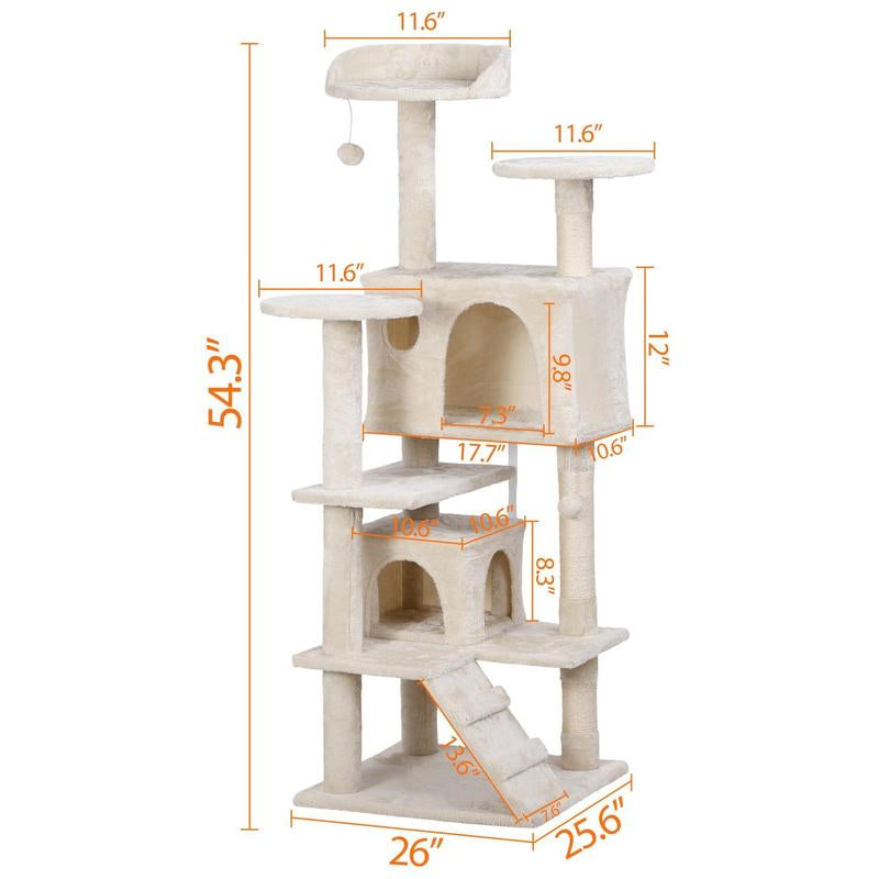 SUPERDEAL 53-In Cat Tree & Condo Scratching Post Tower Indoor Cat Tower Cat Play House Cat Furniture