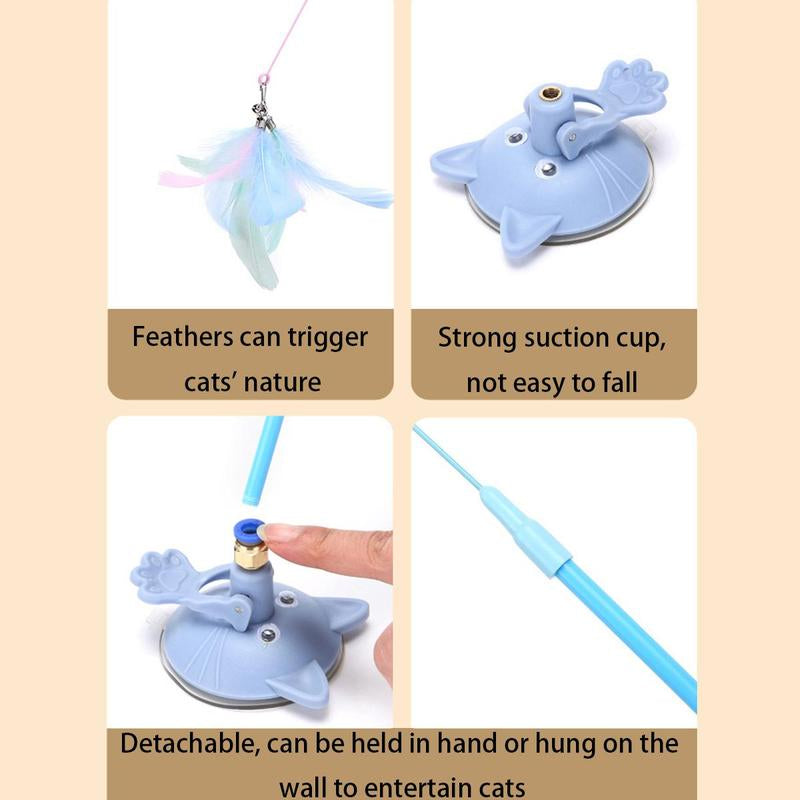 Cat Teaser Stick with Feather, 1 Set Fun Suction Cup Toy Stick with Pleasant Bell Sound, Perfect for Cat Entertainment and Self-Play