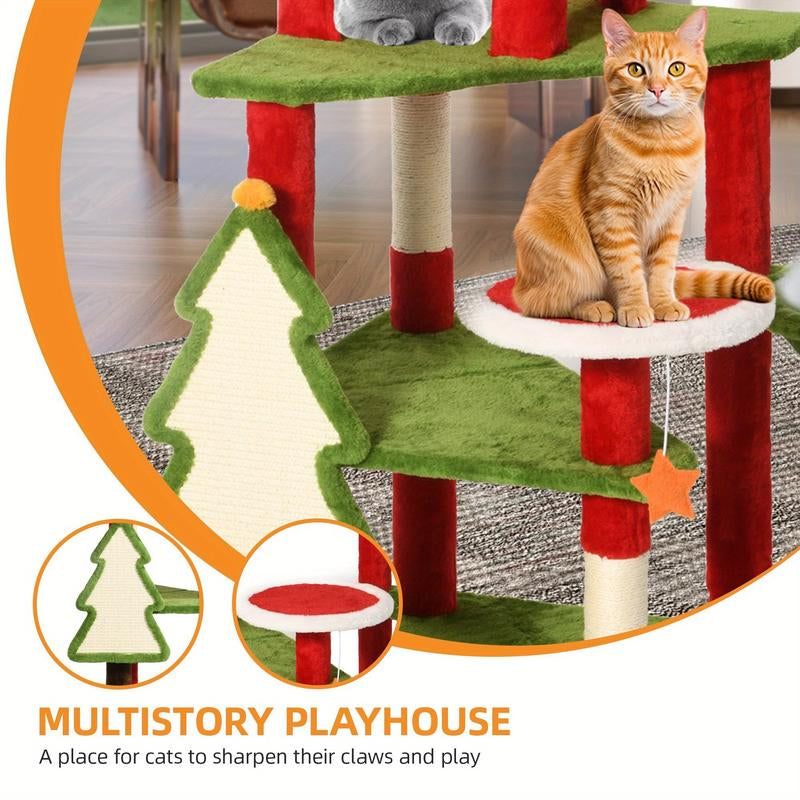 Tall Cat Tree Tower for Indoor Cats, 54In Multi- Level Cat Climbing Tower with Cat Condos, Top Perches, Hammock, Sisal Scratching Posts and Board, Kittens Play Activity Center, Christmas Decor, Christmas Gift Decorations for Home