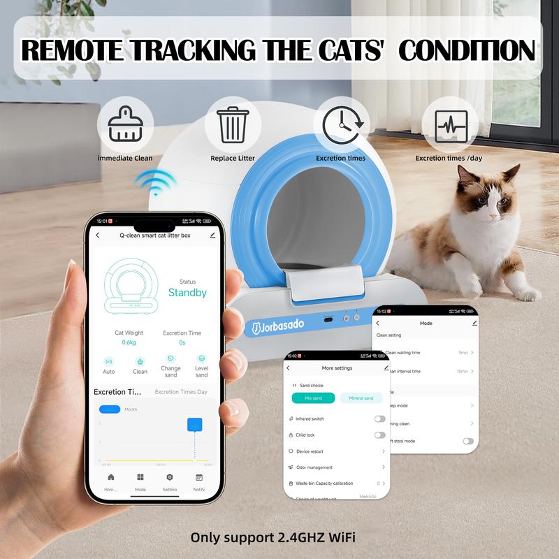 Jorbasado Self Cleaning Litter Box, No Scoop Automatic Cat Litter Box with APP Control, Odor Removal Cat Litter Box for Multiple Cats Cat Litter Box