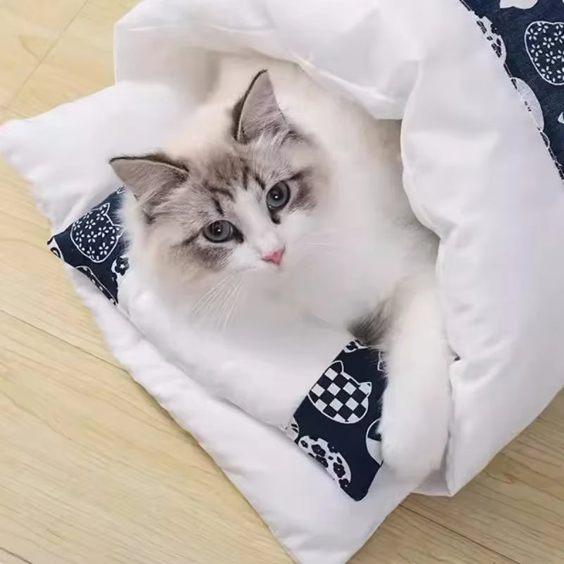 Cat Sleeping Bag Removable Warm Cat Beds Winter Deep Sleep Pet Dog Bed House Cats Nest Cushion with Pillow Cat Supplies