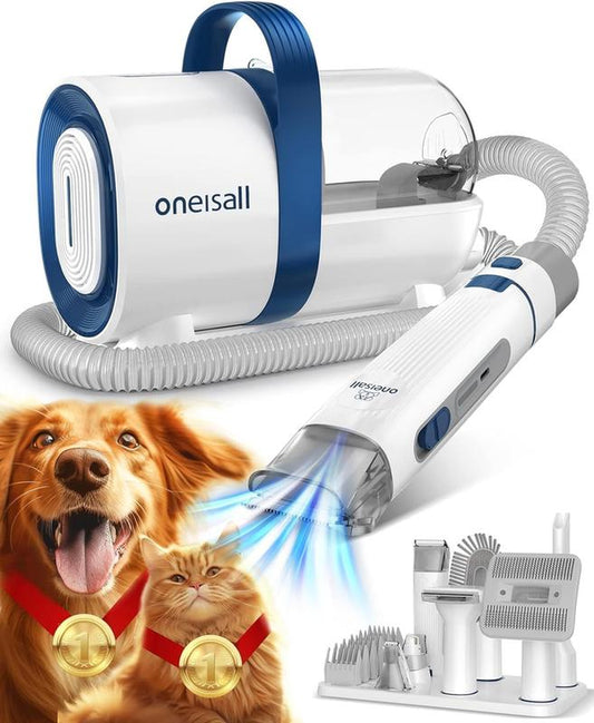 Oneisall Dog Hair Vacuum & Dog Grooming Kit, Pet Grooming Vacuum with Pet Clipper Nail Grinder, 1.5L Dust Cup Dog Brush Vacuum & 7 Pet Grooming Tools