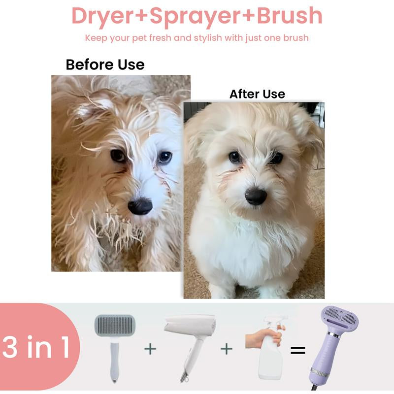 Fido Fave Pet Hair Dryer Steam Brush, Spray Cat Dryer Comb for Shedding, 3 in 1 Cat Steam Comb, Dog Blow Dryer with Water Tank, 3 Heat Settings Professional Home Grooming Furry Portable Drying Blower,Tiktokshopdealsforyoudays