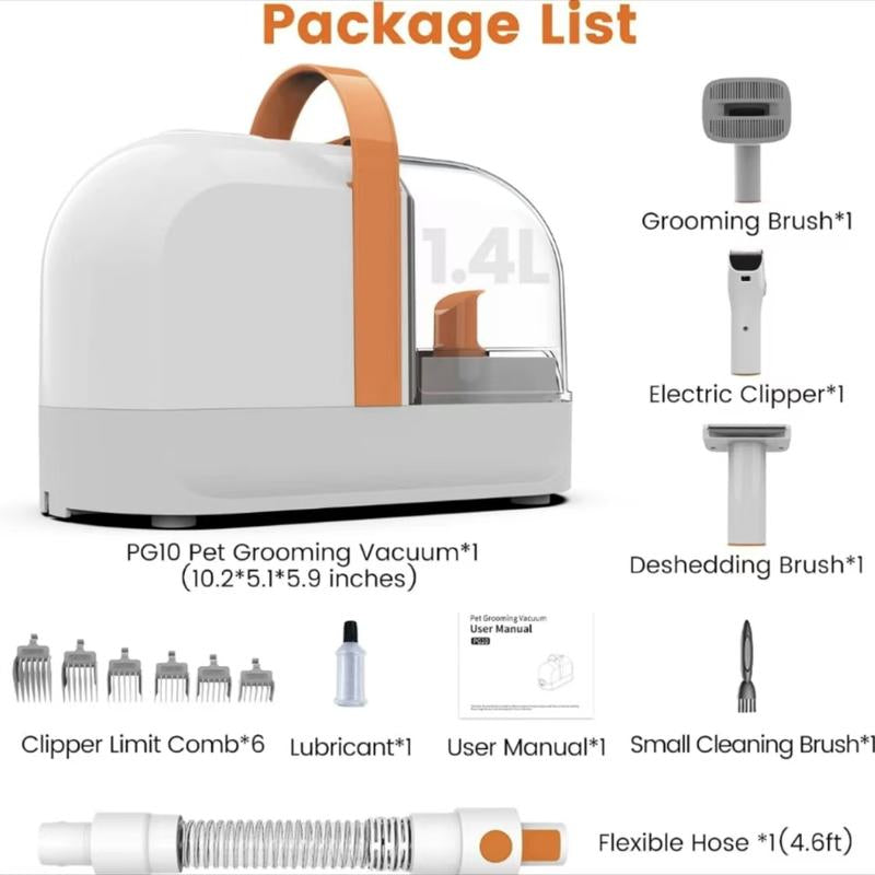 Ultimate Dog Grooming Kit: High-Power 12,000Pa Pet Hair Vacuum with Quiet Motor, Professional Pet Clippers, & Low-Noise Shedding Brush - PG10 for Effortless Dog Grooming