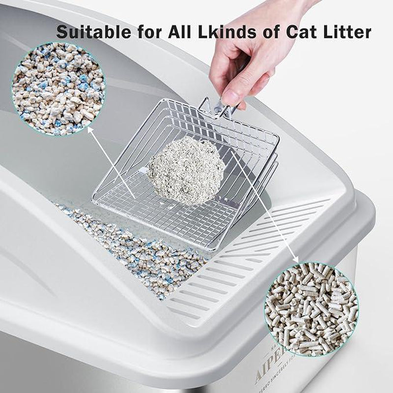 AIPERRO Enclosed Cat Litter Box Stainless Steel with Lid, XL Extra Large Litter Box for Big Cats, Metal Litter Box High Sided, Anti-Urine Leakage, Include Cat Mat and All-Metal Litter Scoop