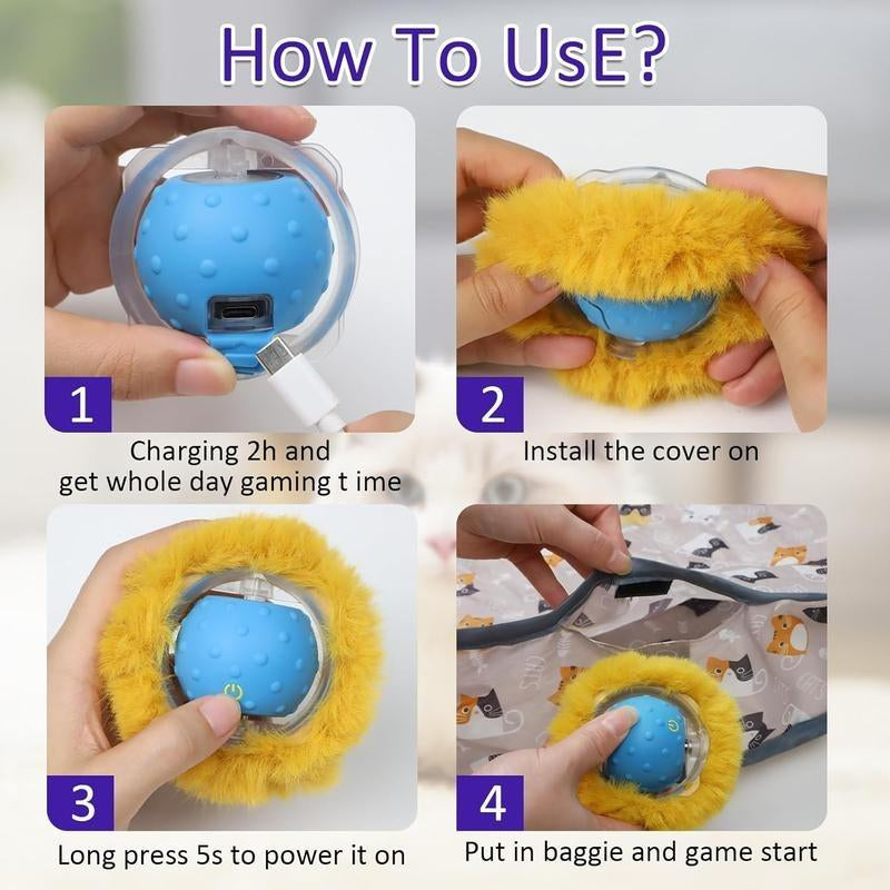 Interactive Cat Toys Ball Fast Rolling in Pouch, Motion Activate Chirping Cat Toy Hide and Seek Mouse Catching Game