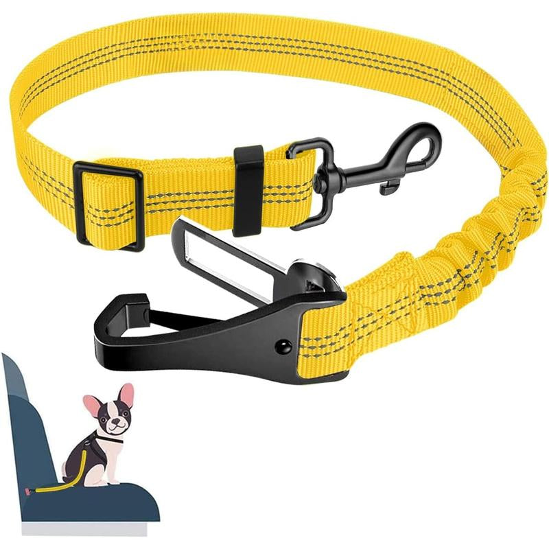 Dog Harness, Adjustable Dog Seatbelt, 2 in 1 Latch Bar Attachment, Reflective Nylon Belt Tether, Yellow, 27.55In