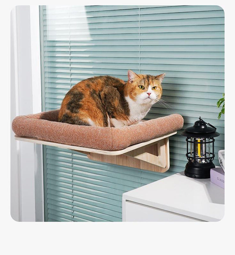 Cat Hammock for Window Foldable - Cordless, Embeded Machine Washable Padded Bed, Robust Wood Frame - Cat Window Perch for Large Cats and Kittens - Gray