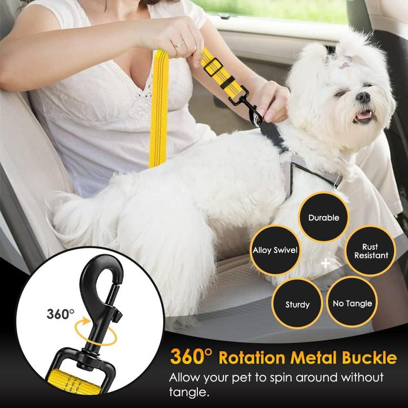 Dog Harness, Adjustable Dog Seatbelt, 2 in 1 Latch Bar Attachment, Reflective Nylon Belt Tether, Yellow, 27.55In