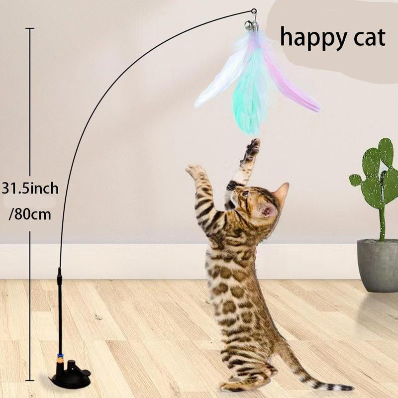 Cat Teaser Stick with Feather, 1 Set Fun Suction Cup Toy Stick with Pleasant Bell Sound, Perfect for Cat Entertainment and Self-Play