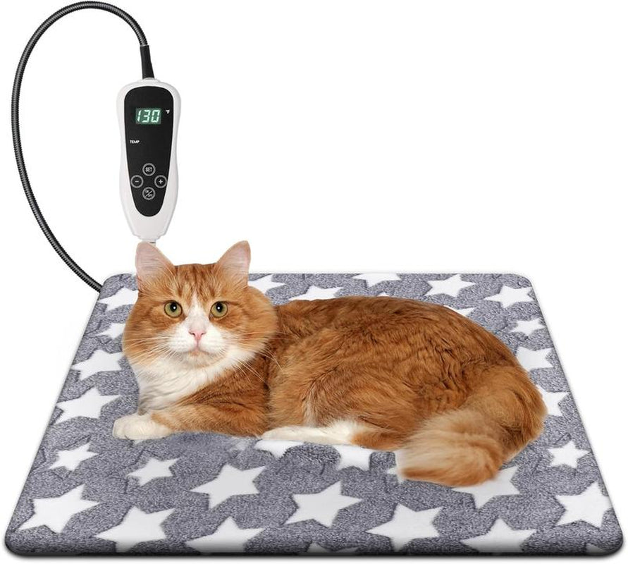 Electric Heating Pad for Pets, Temperature Adjustable Dog Cat Heated Bed Mat with Timer, Waterproof Indoor Pet Warming Pad with Chew Resistant Cold