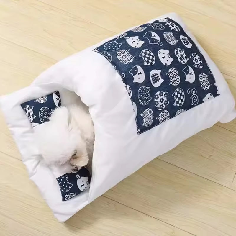 Cat Sleeping Bag Removable Warm Cat Beds Winter Deep Sleep Pet Dog Bed House Cats Nest Cushion with Pillow Cat Supplies