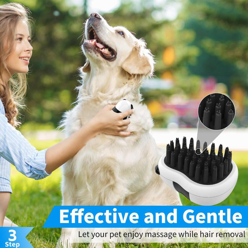 Adjustable Ring Handle Dog Bath Brush Set of 3 with Short & Long Haired Silicone Scrubber for Grooming and Washing in Blue and White