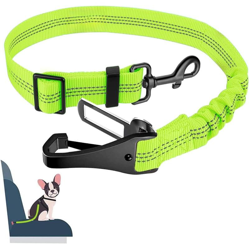 Dog Harness, Adjustable Dog Seatbelt, 2 in 1 Latch Bar Attachment, Reflective Nylon Belt Tether, Yellow, 27.55In