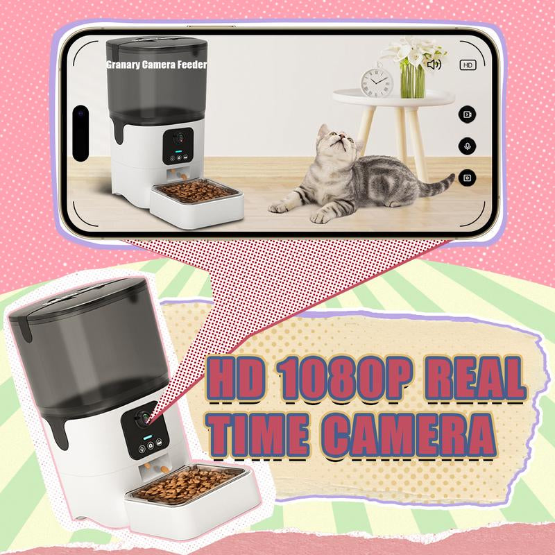 Automatic Cat Feeder with Camera, 1080P Live Video with Night Vision, 6L/25 Cups Timed Cat Food Dispenser for Remote Feeding, 2-Way Audio, Smart Pet Feeder for Cats and Dogs with App Control