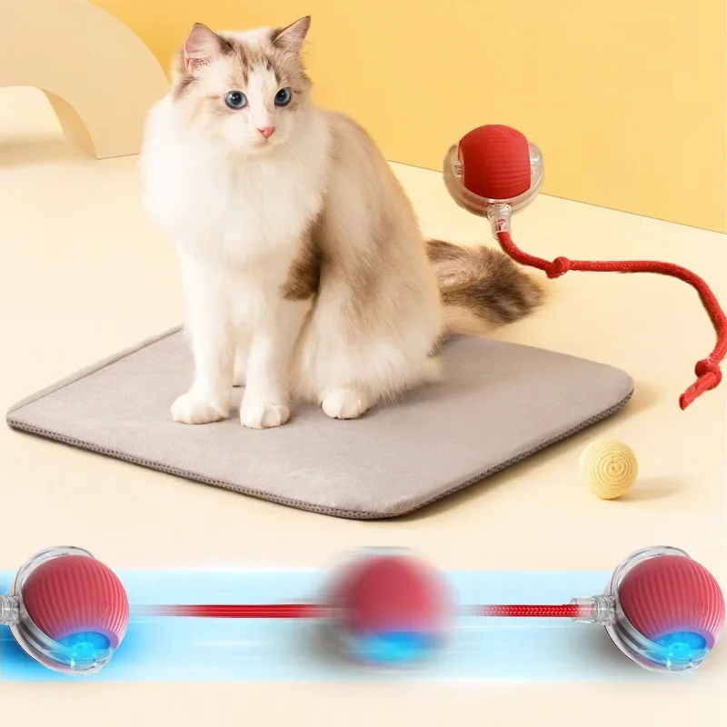 Cat Interactive Ball Toys Automatic Rolling Ball Faux Tail Rechargeable Smart Pet Electric Toy Dog Cat Training Imitate Mouse