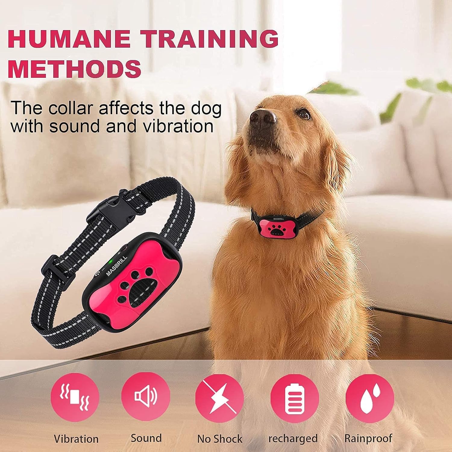 Dog Bark Collar, Bark Collar for Medium Dogs Rechargeable anti Barking Collar No Bark Collars for Dogs Humane No Shock Barking Collar Vibration Beep No Barking Collar (Pink)