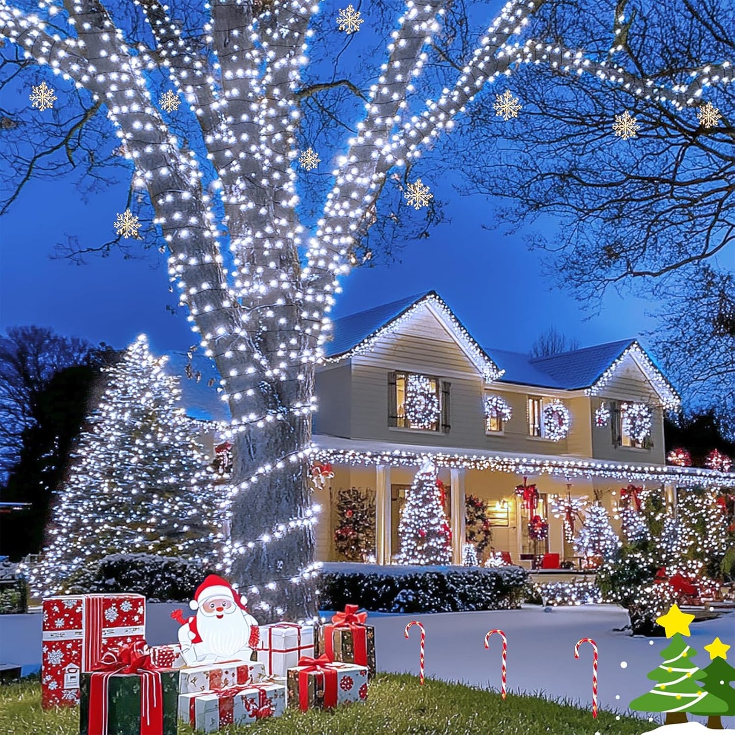 200 LED White Christmas Lights Outdoor, 66Ft Connectable Christmas Tree Lights Green Wire, 8 Modes Waterproof Christmas Twinkle String Lights Plug in for Xmas Wedding Party Indoor Decorations