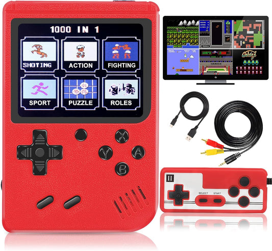 Handheld Game Console, 1000 Classic FC Games, Mini Handheld Game Console with 3.0-Inches Color Screen , 1800Mah Rechargeable Battery That Can Connect to TV and Two Players (Red)