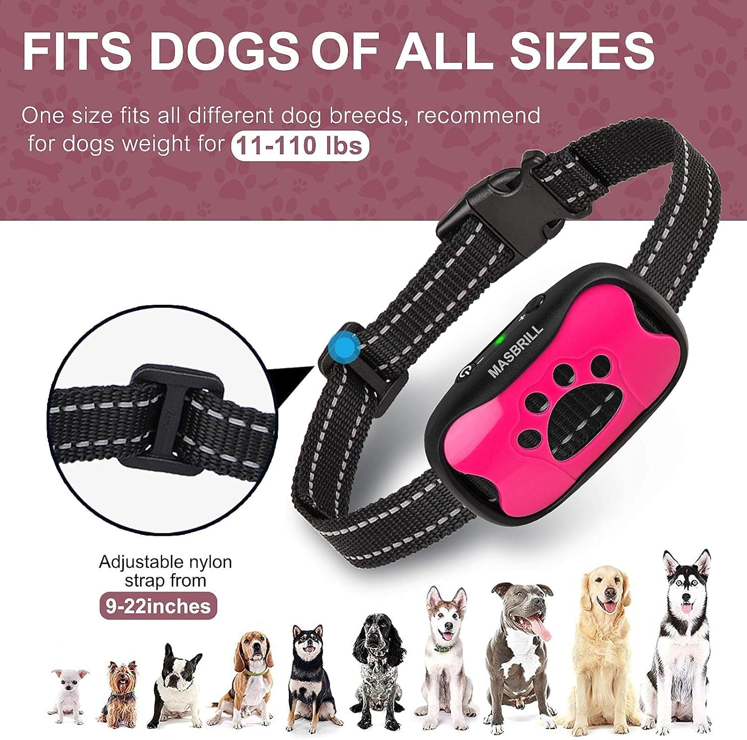 Dog Bark Collar, Bark Collar for Medium Dogs Rechargeable anti Barking Collar No Bark Collars for Dogs Humane No Shock Barking Collar Vibration Beep No Barking Collar (Pink)